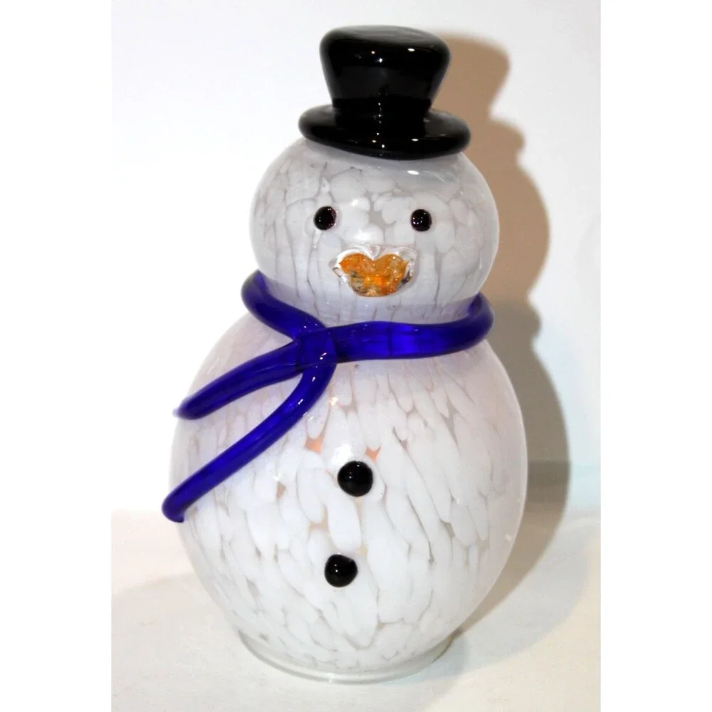 Hand Blown Art Glass Light Up Winter Holiday Snowman Christmas Figurine Decor